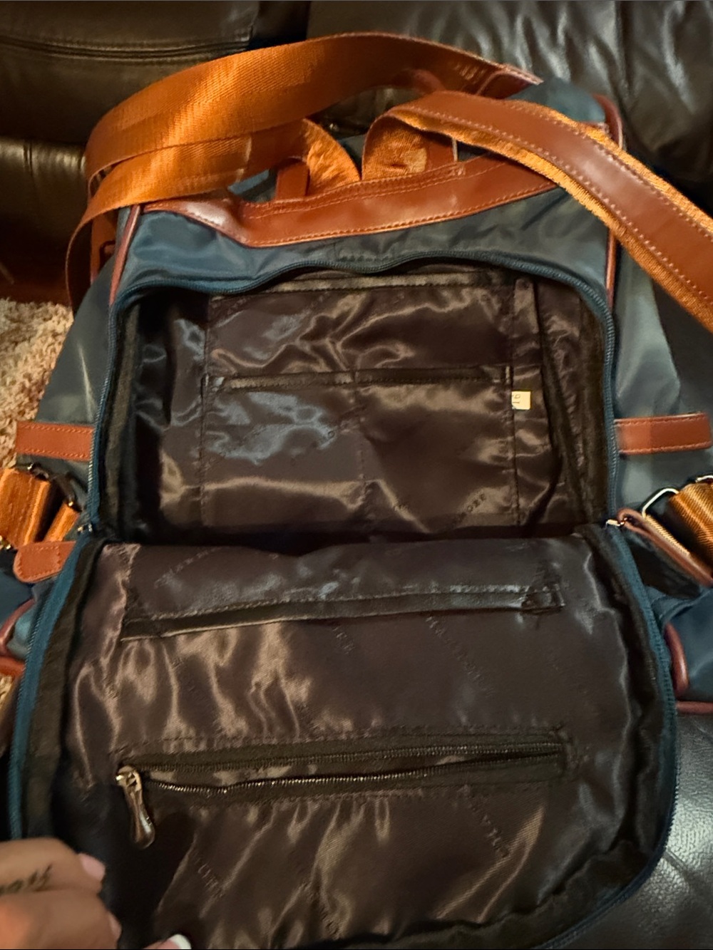 Charmore Navy and Brown backpack/Messenger Bag with Multiple Compartments